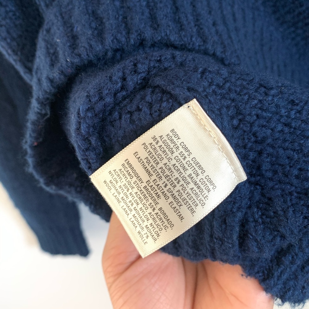 Anthropologie Navy Crewneck Sweater with Multicolor Pom Detail - Picture 7 of 8